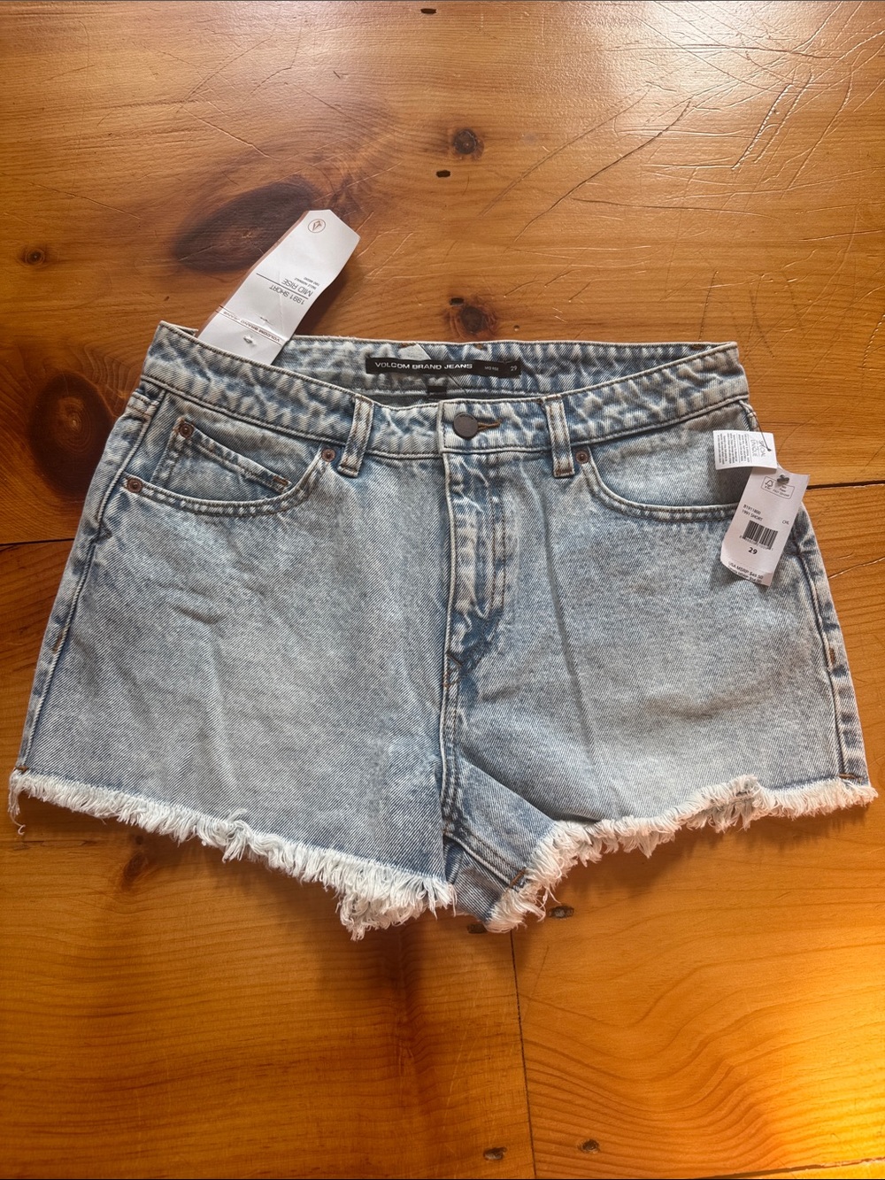Volcom Light Wash Frayed Denim Shorts